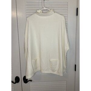 Alya Women’s Cream Mock Neck Poncho Sweater S/M Soft Knit Oversized with Pockets